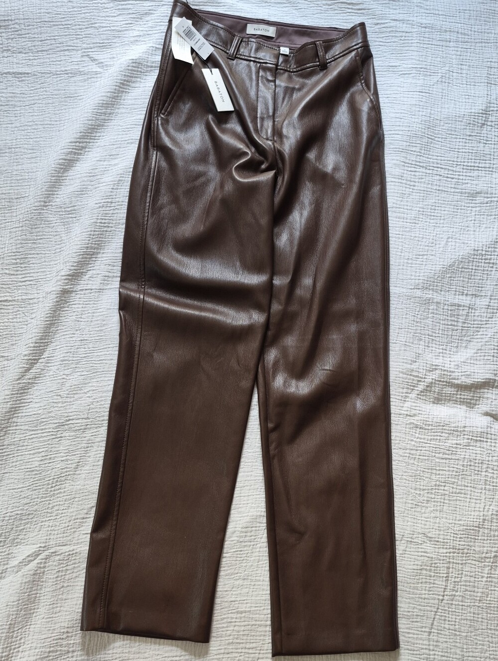 NWT Aritzia Babaton Command Vegan Leather Straight Leg Pant, Size 6, Coffee Bean